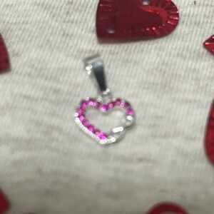 Sterling Silver .925 Pink Crystal Heart Pendant Necklace.